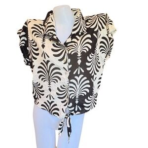 NWT Rachel Zoe Coastal Linen Viscose Crop Palm Leaf Tie Top Small